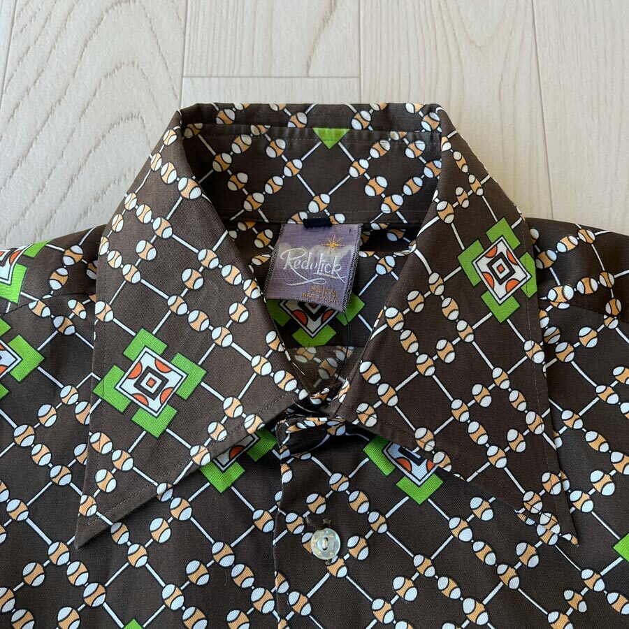 Redolick啡色幾何圖案古著襯衣