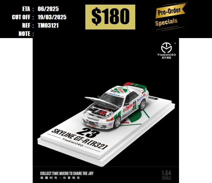 PO-$180 * TIME MICRO * 1:64 NISSAN SKYLINE GT-R R32 CASTROL #23 [OD12/03]