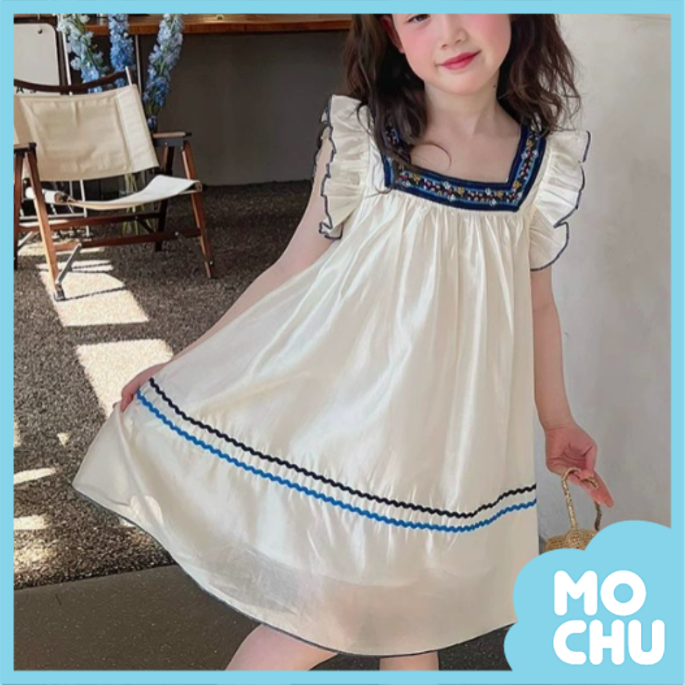 織帶方領飛袖洋裝