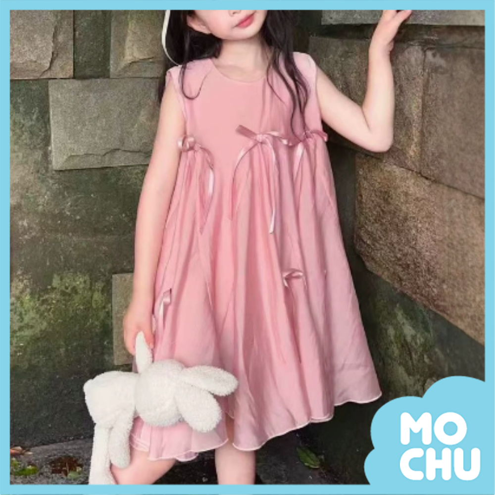 蝴蝶結緞帶無袖連身裙