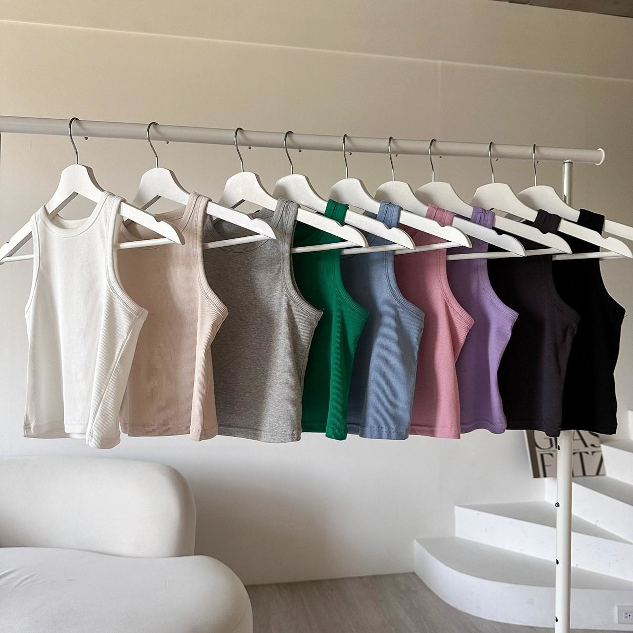 韓國短袖 彈性短版螺紋削肩背心 18760