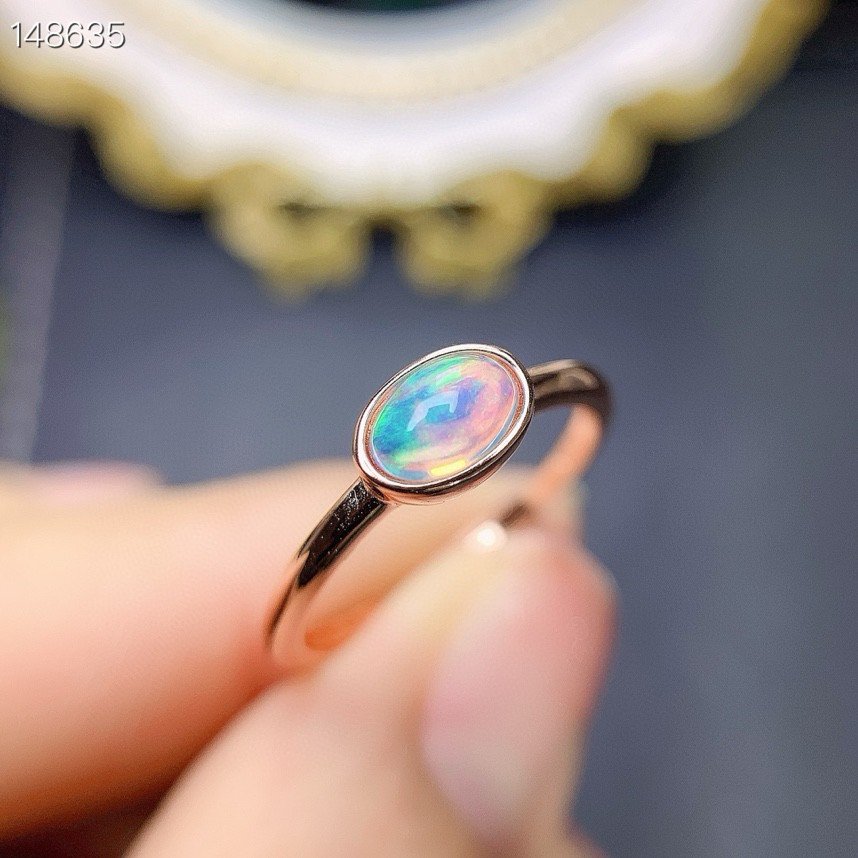 天然變彩歐泊戒指