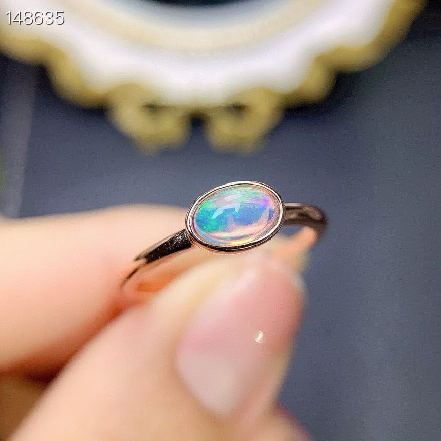 天然變彩歐泊戒指