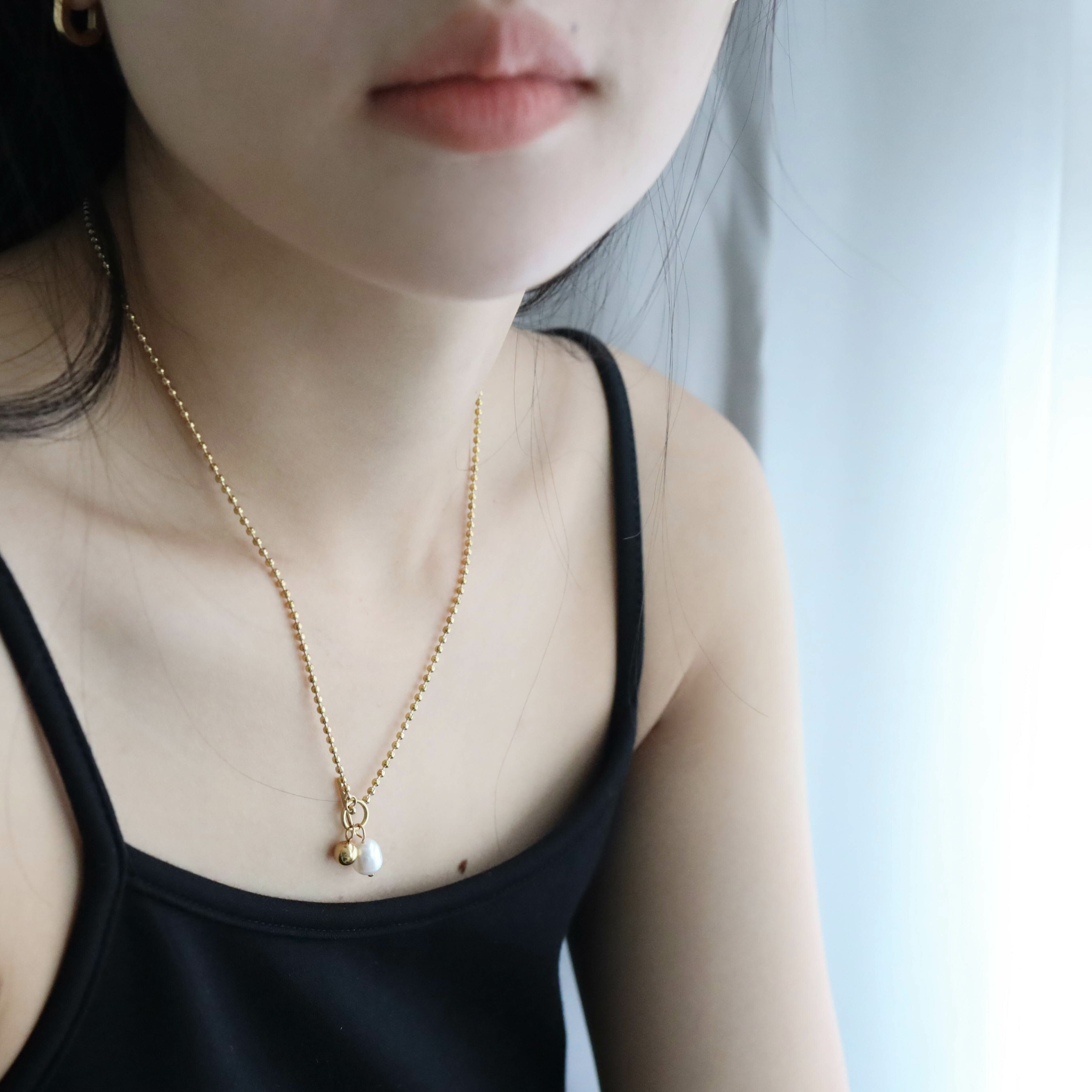 不怕水金色珠珠串小珍珠一字扣項鍊