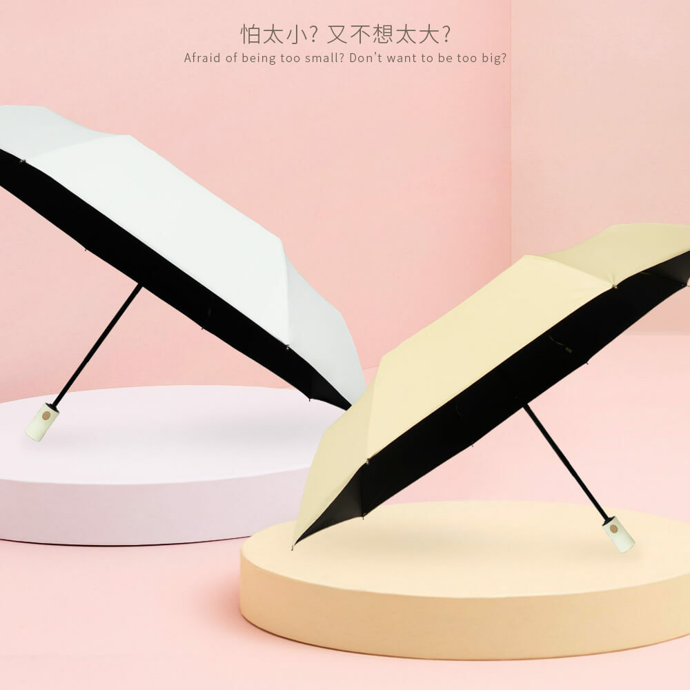 怕太小又不想太大,展示黃色雨傘及白色雨傘