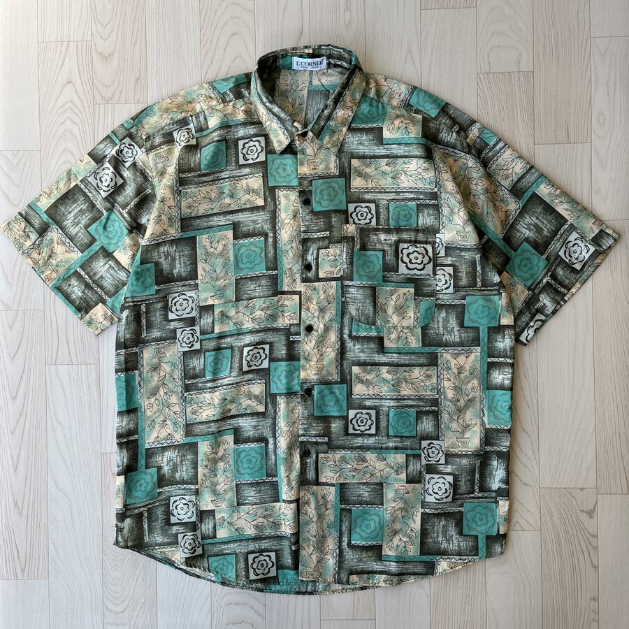 T Corner綠色植物圖案襯衣