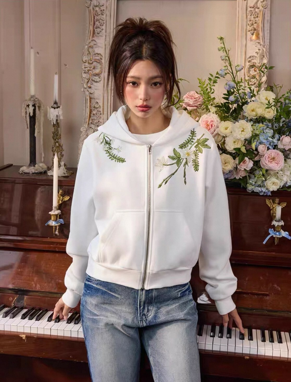 HARSHANDCRUEL 花卉 刺繡文字 短版 #棉外套