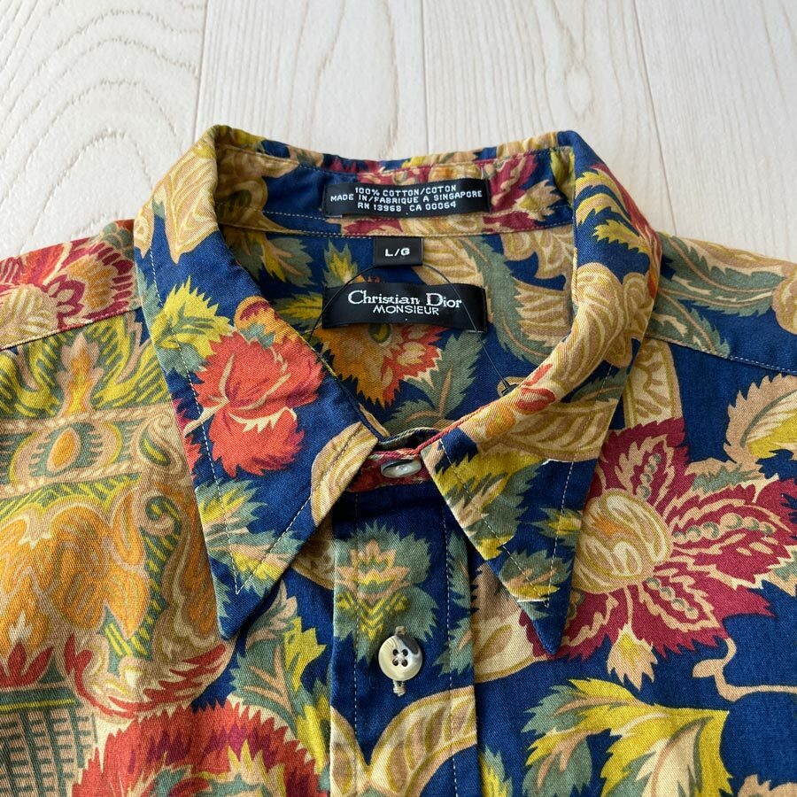 Christian Dior Monsieur新加坡製深藍色綿質花襯衣