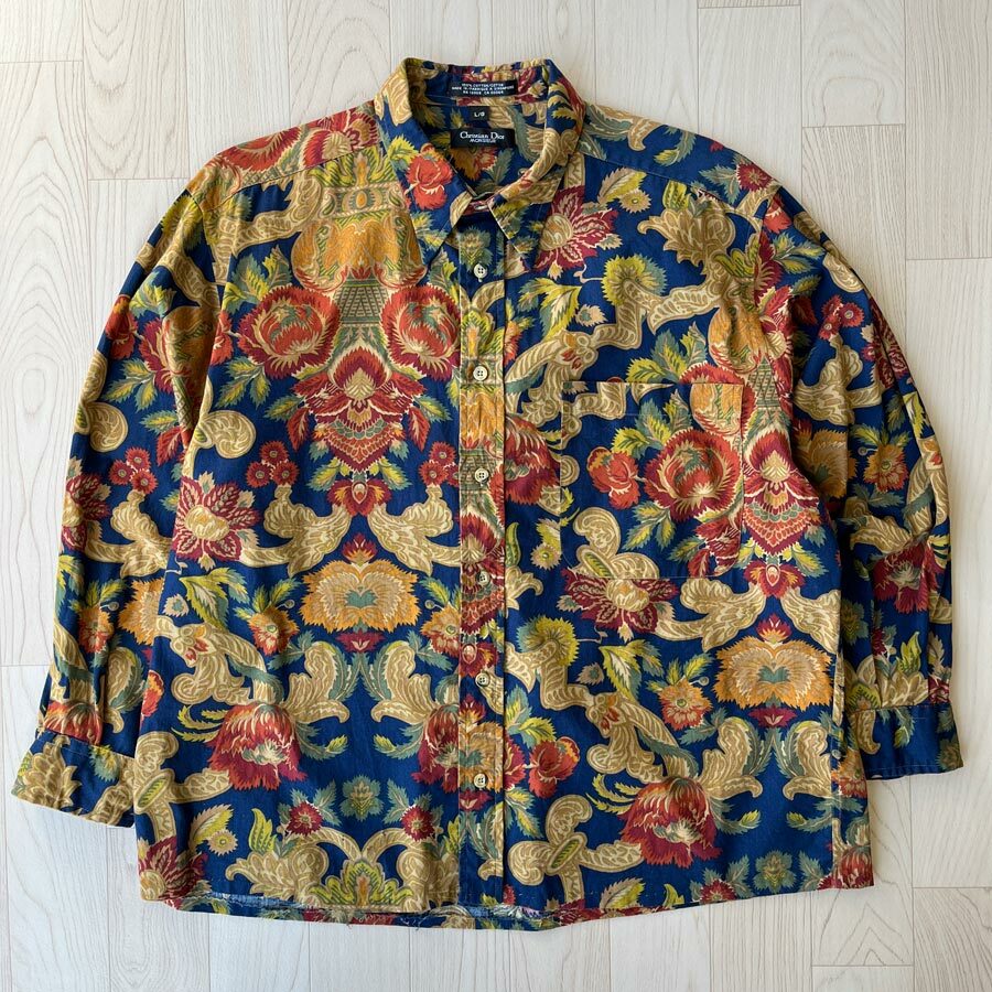 Christian Dior Monsieur新加坡製深藍色綿質花襯衣