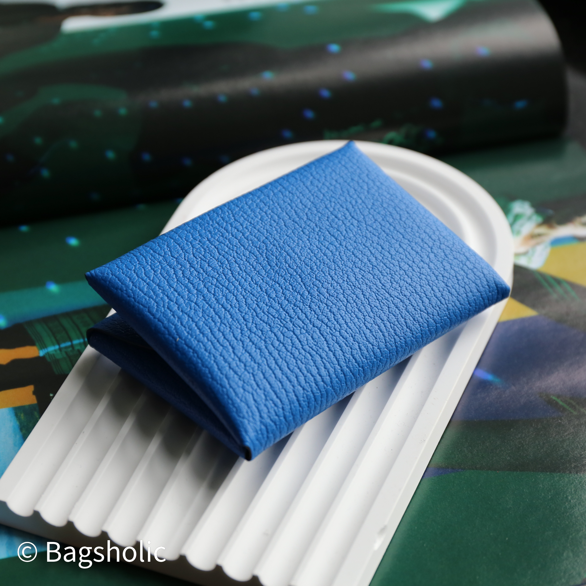 Hermes Calvi CardHolder Duo (Chevre Mysore leather Blue Hydra Color)