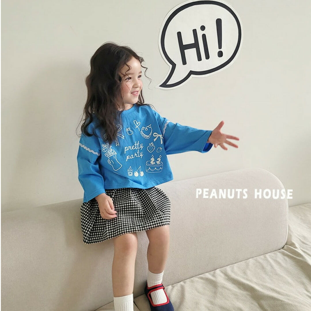 韓國 Peanuts - 25春 短版蕾絲袖午茶上衣