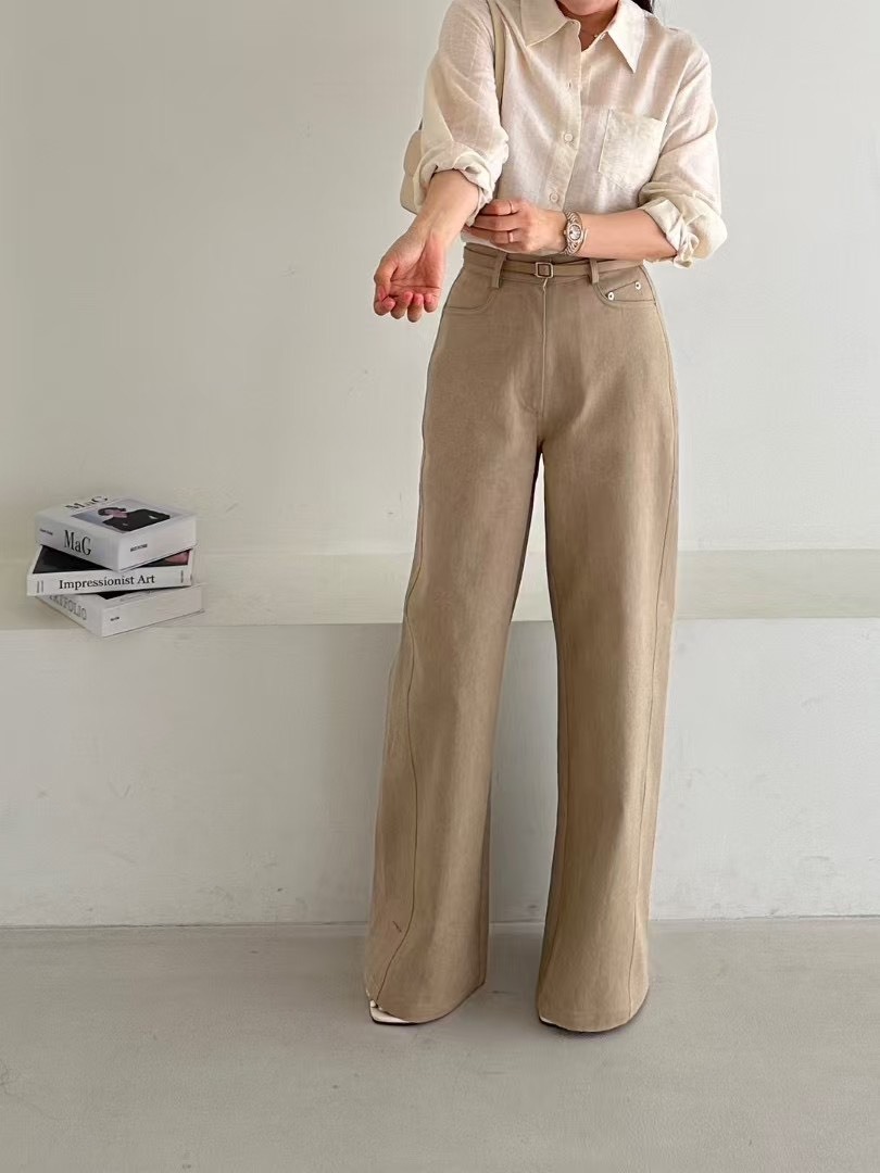正韓質感純色落地休閒褲