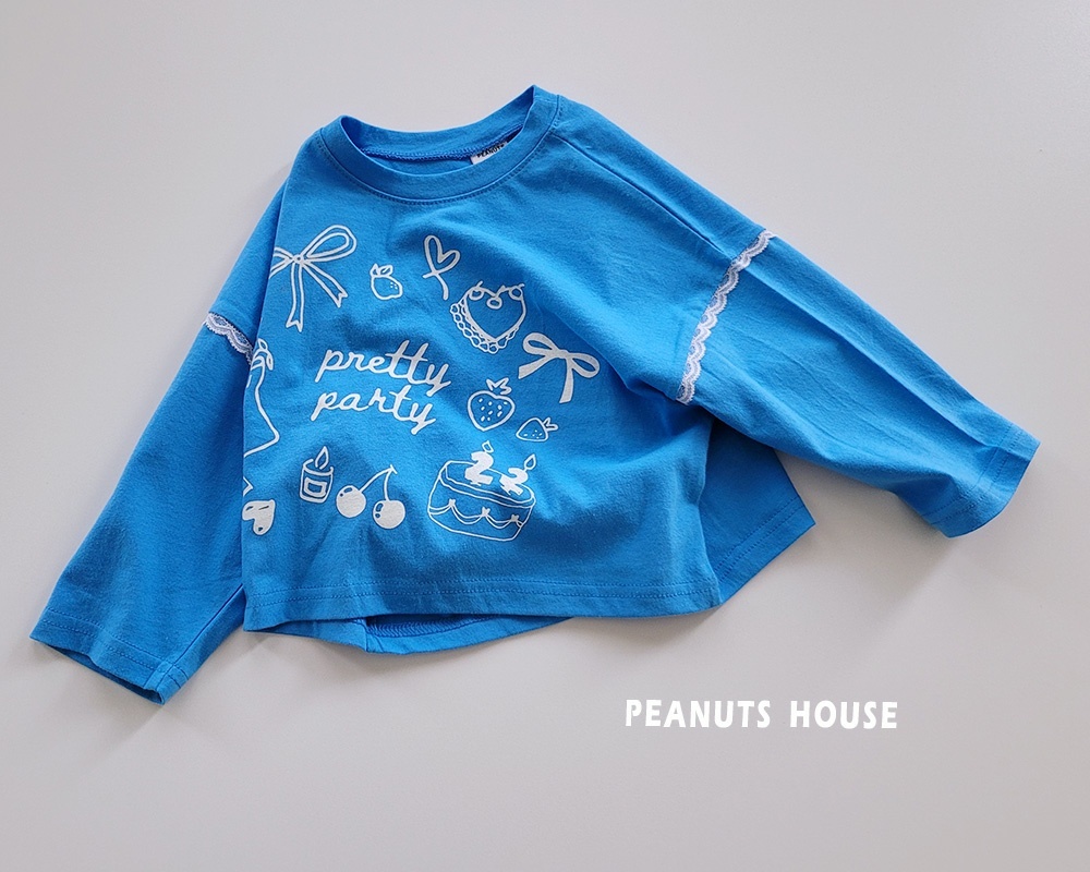 韓國 Peanuts - 短版蕾絲袖午茶上衣