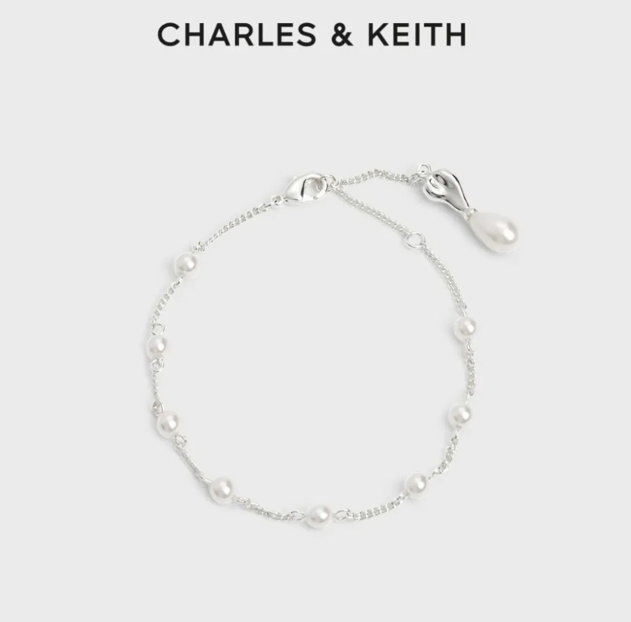 【代購】Charles & Keith Corrine 珍珠手鍊 珍珠 銀色 小CK 手鍊