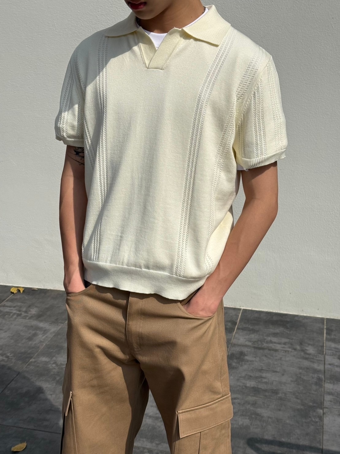 條紋緹花紋理針織短袖