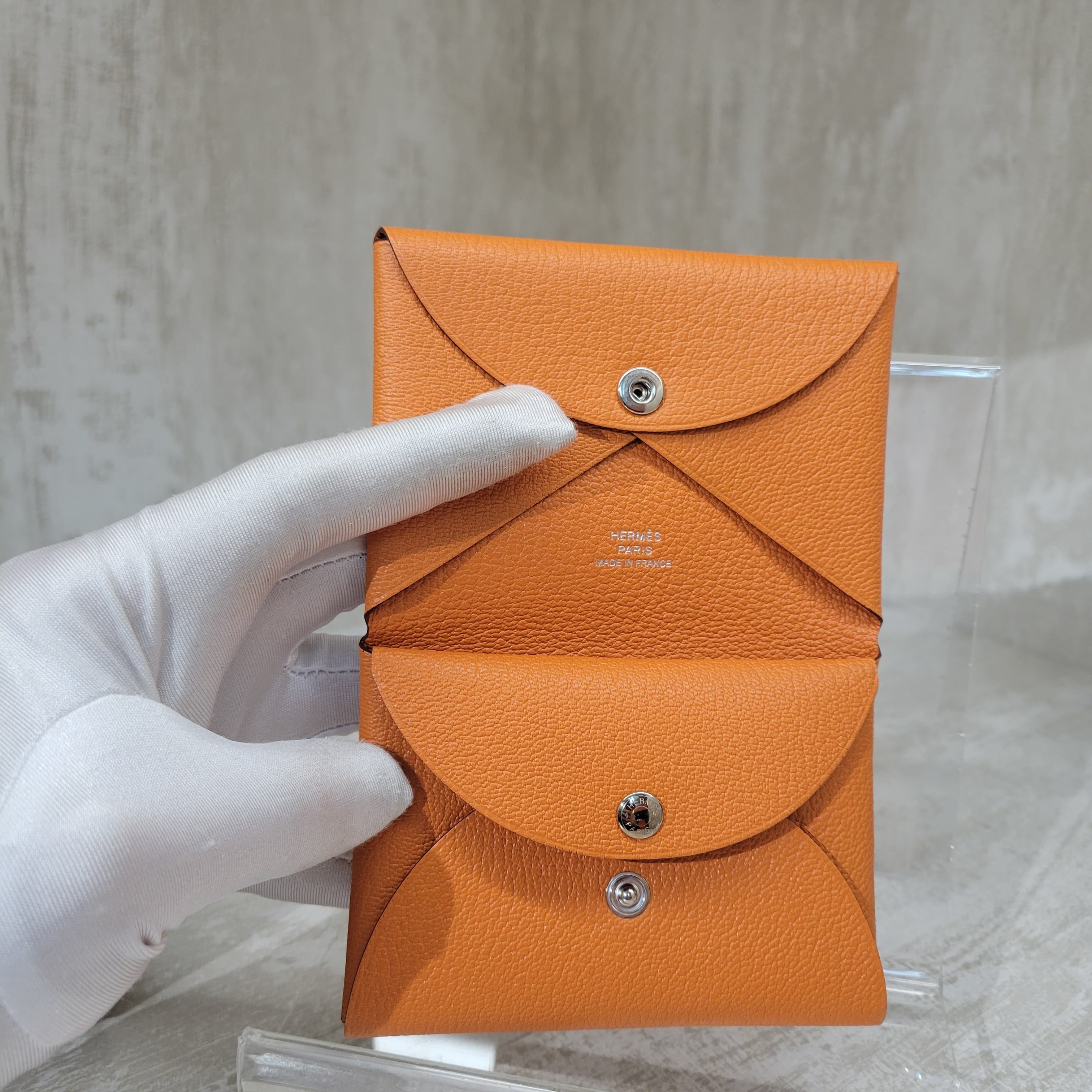 HERMES CALVI DUO ORANGE Mysore 橙色山羊皮