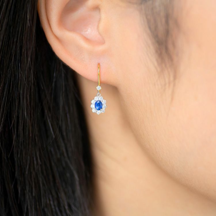 藍寶石鑽石18K雙色耳環