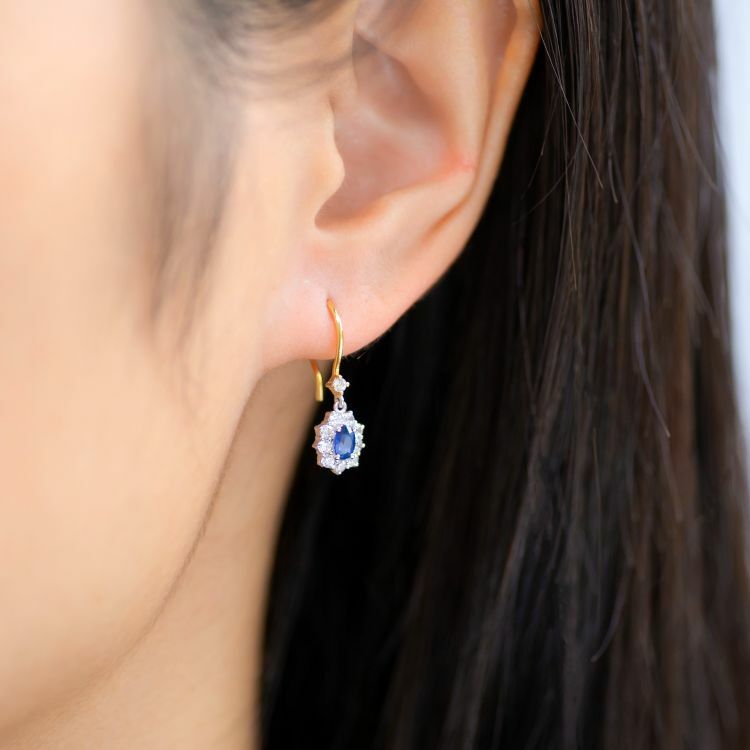 藍寶石鑽石18K雙色耳環
