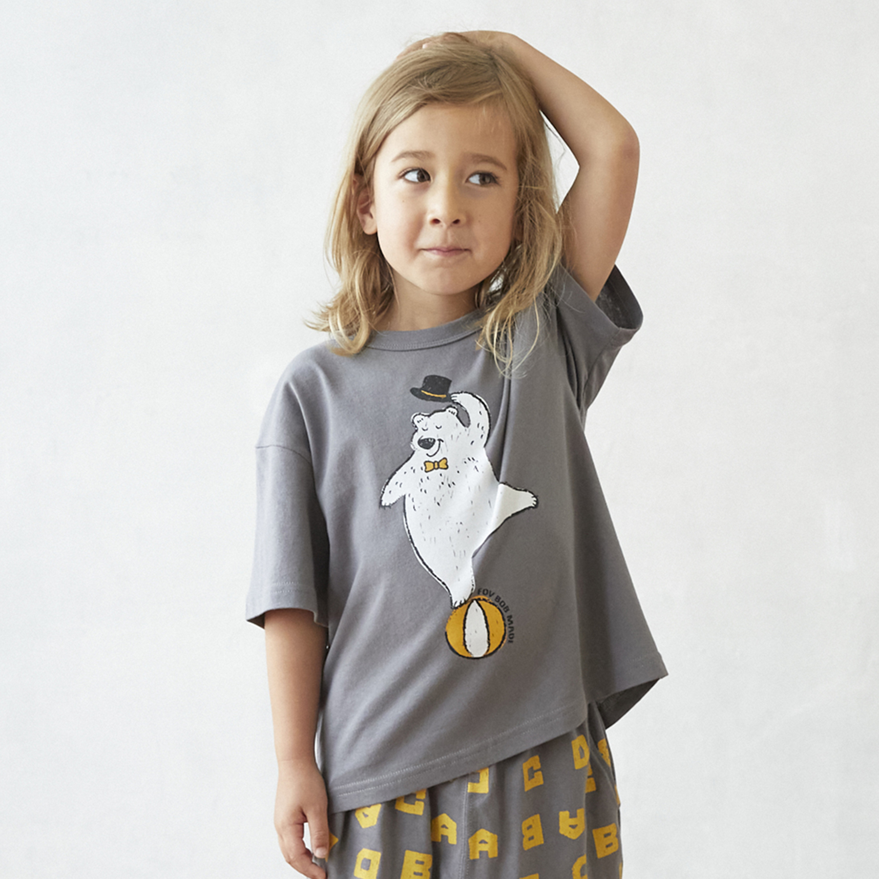 日本 FOV - BOB 北極熊耍馬戲 天竺棉 短袖上衣 (炭灰色，110-120) 625484