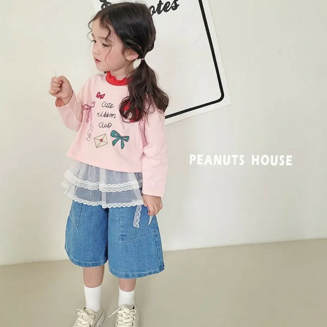 韓國 Peanuts - 25春 蕾絲點綴寬版七分褲(兩色)