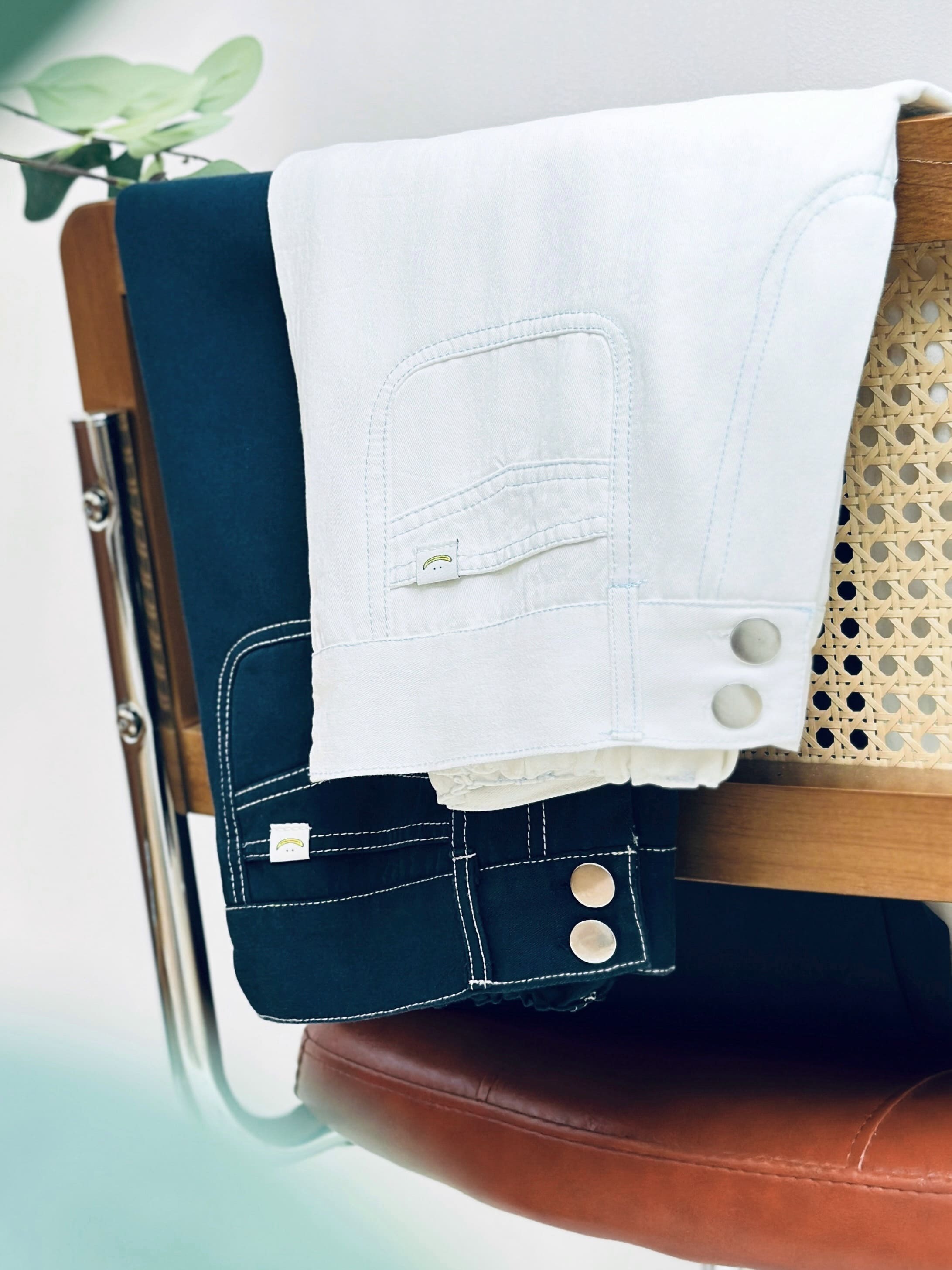 四色 / 明線小圓袋闊腳長褲 / Round Pocket Topstitched Wide-Leg Pants