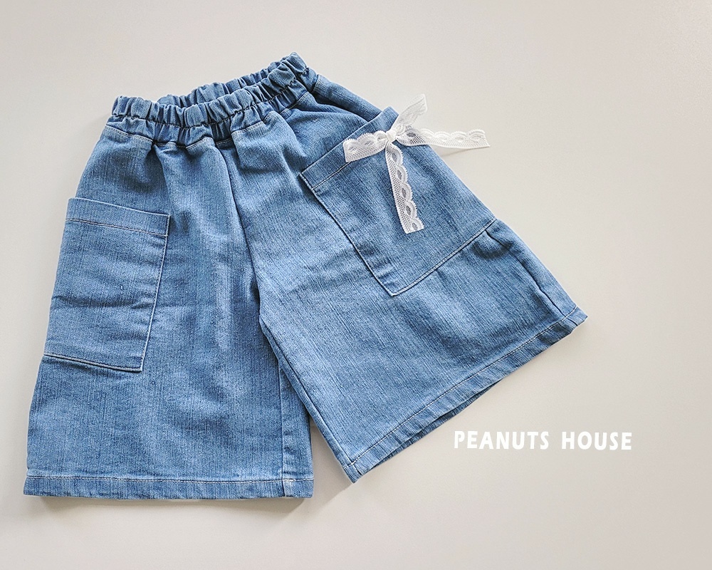 韓國 Peanuts - 蕾絲點綴寬版五分褲(兩色)