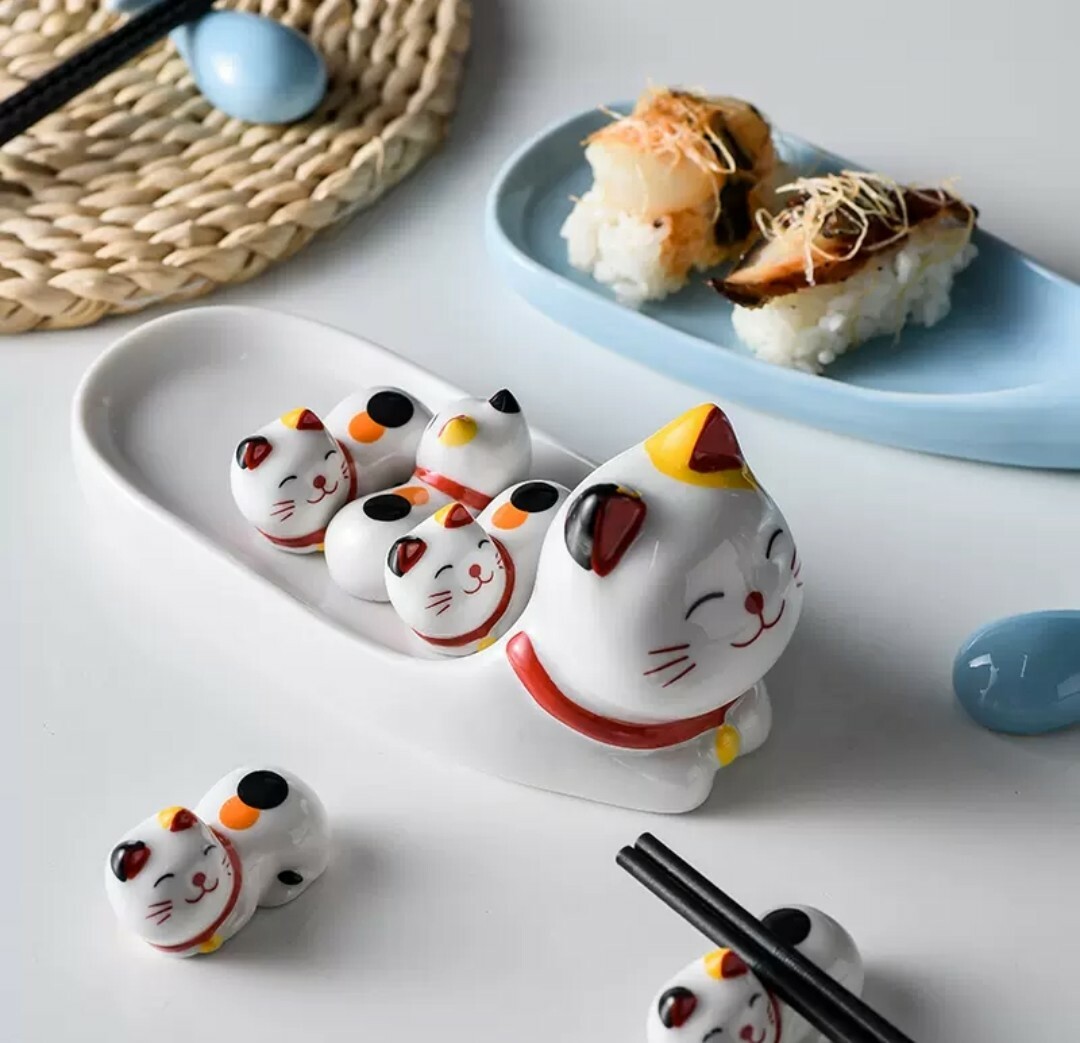 可愛貓咪造型筷架收納套組