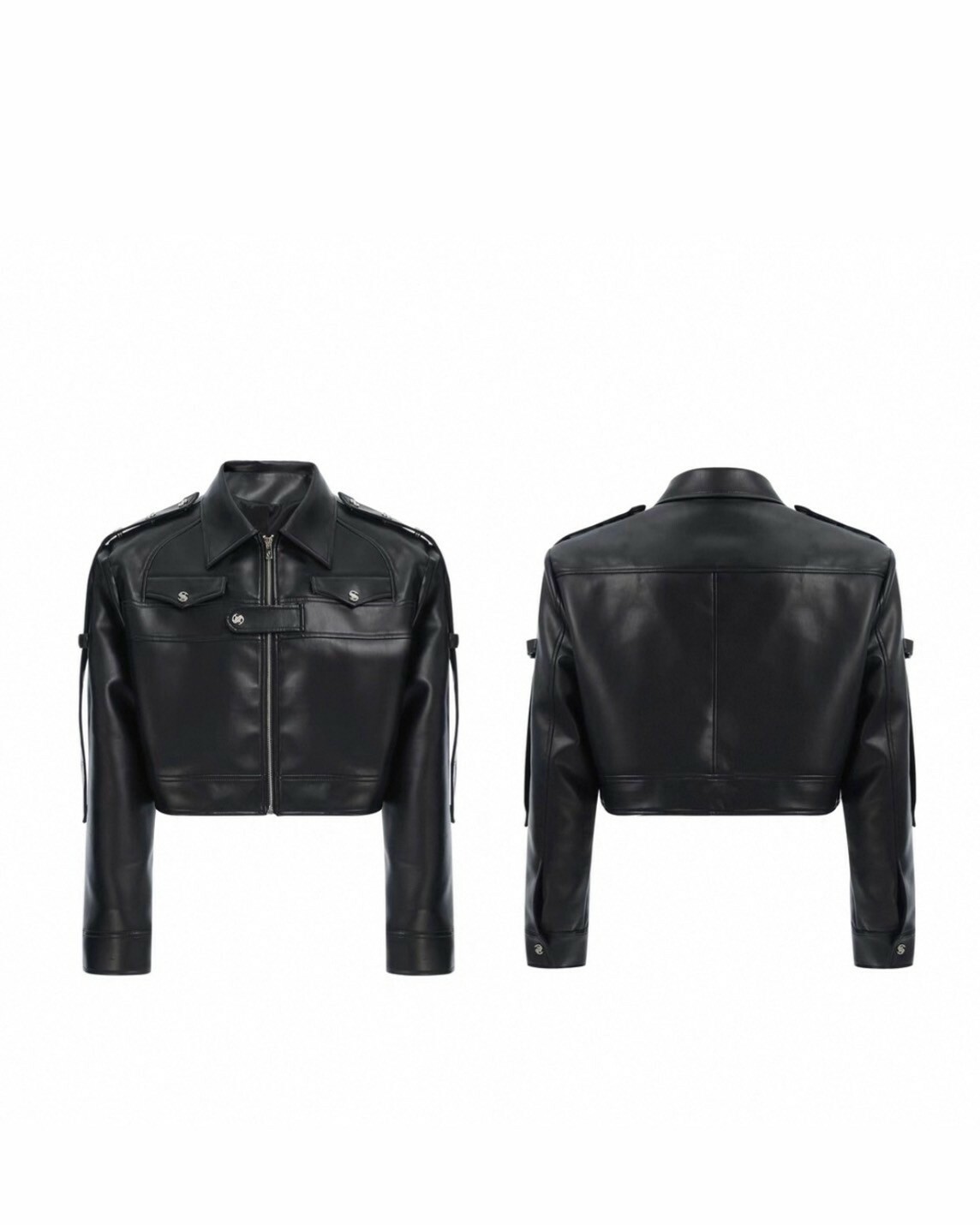 ARGUE 解構 金屬拼接 墊肩 短版 皮革 #外套