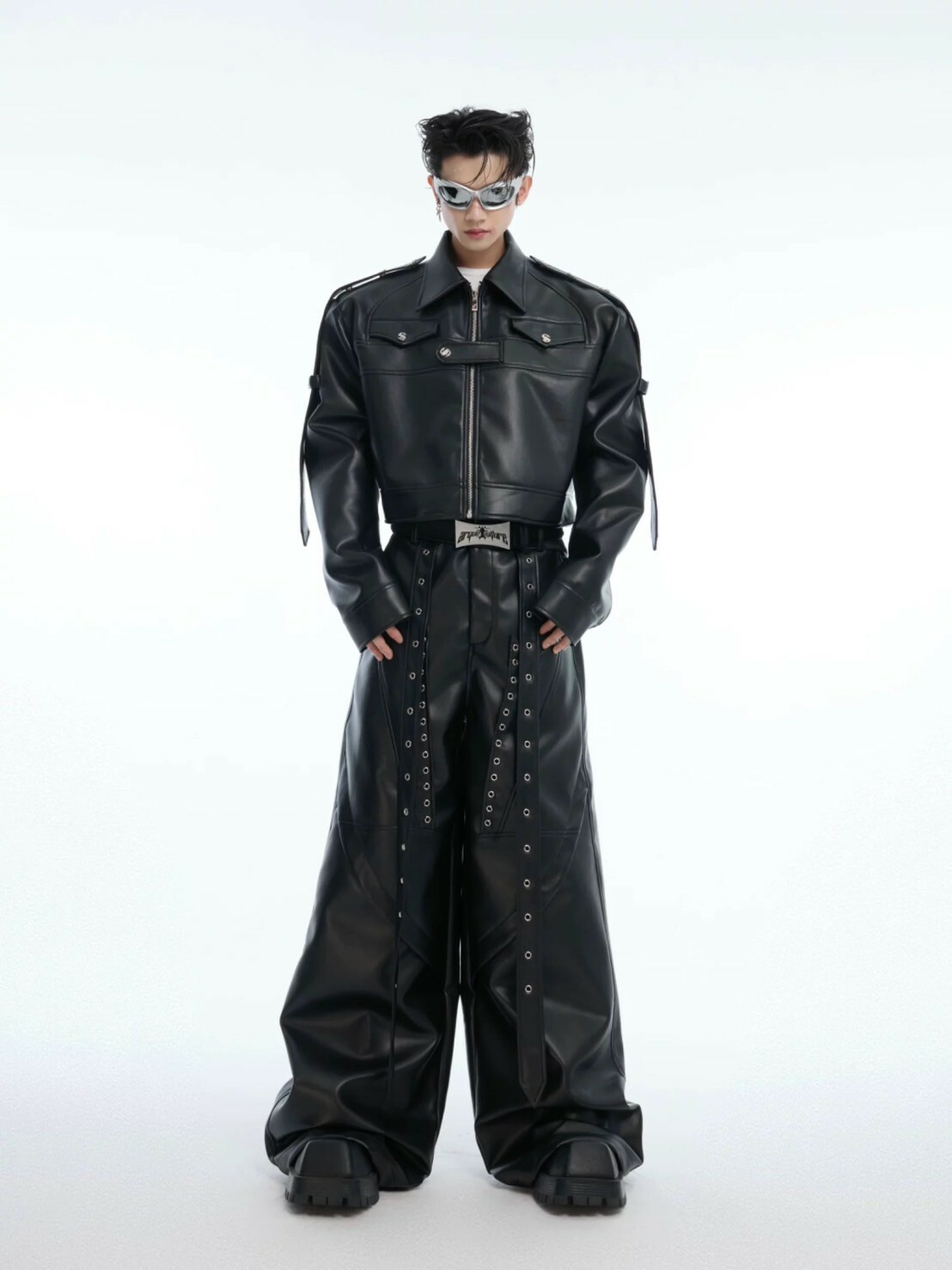 ARGUE 解構 金屬拼接 墊肩 短版 皮革 #外套