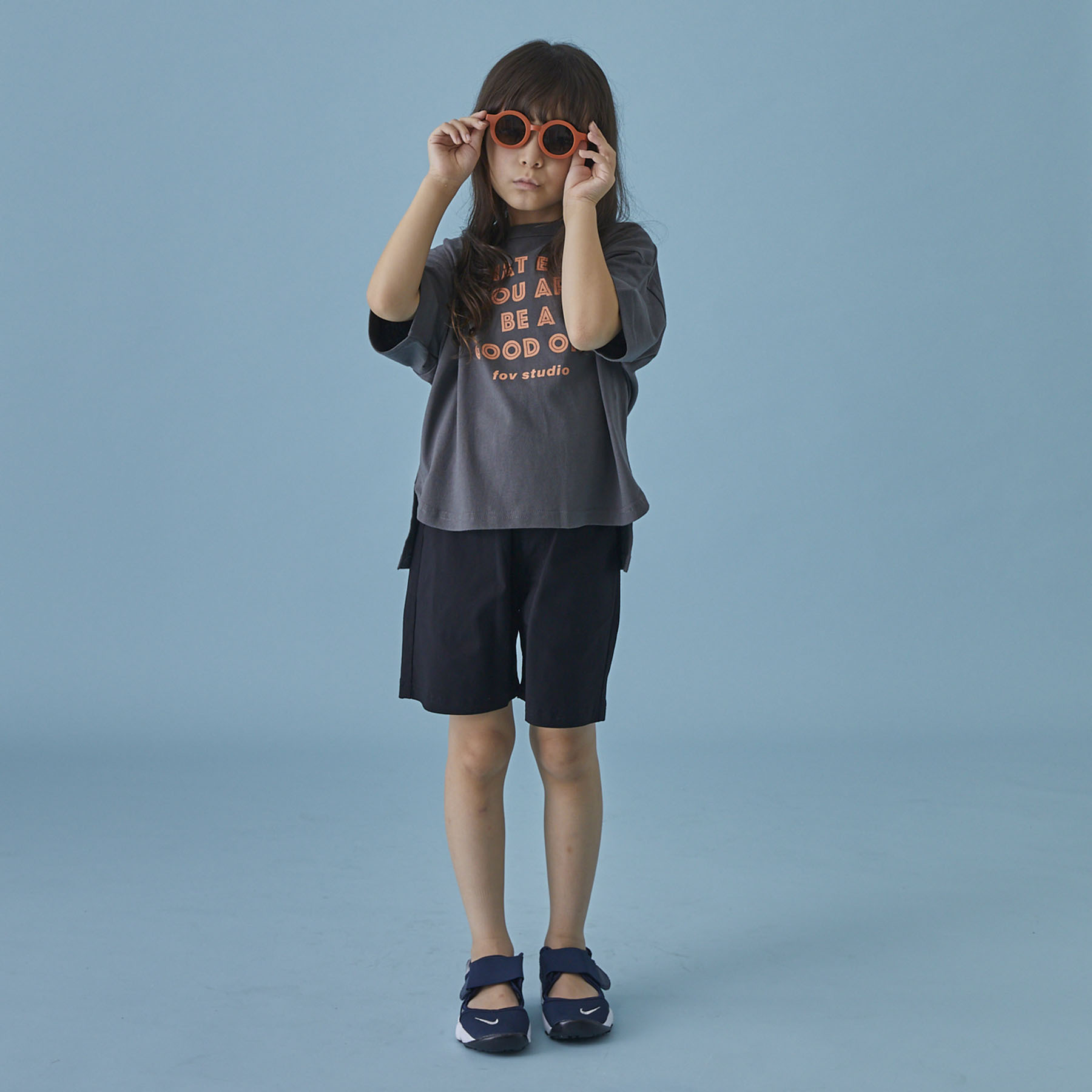 日本 FOV - GOOD 天竺棉 前後層次 五分袖上衣 (炭灰色130-140) 605409