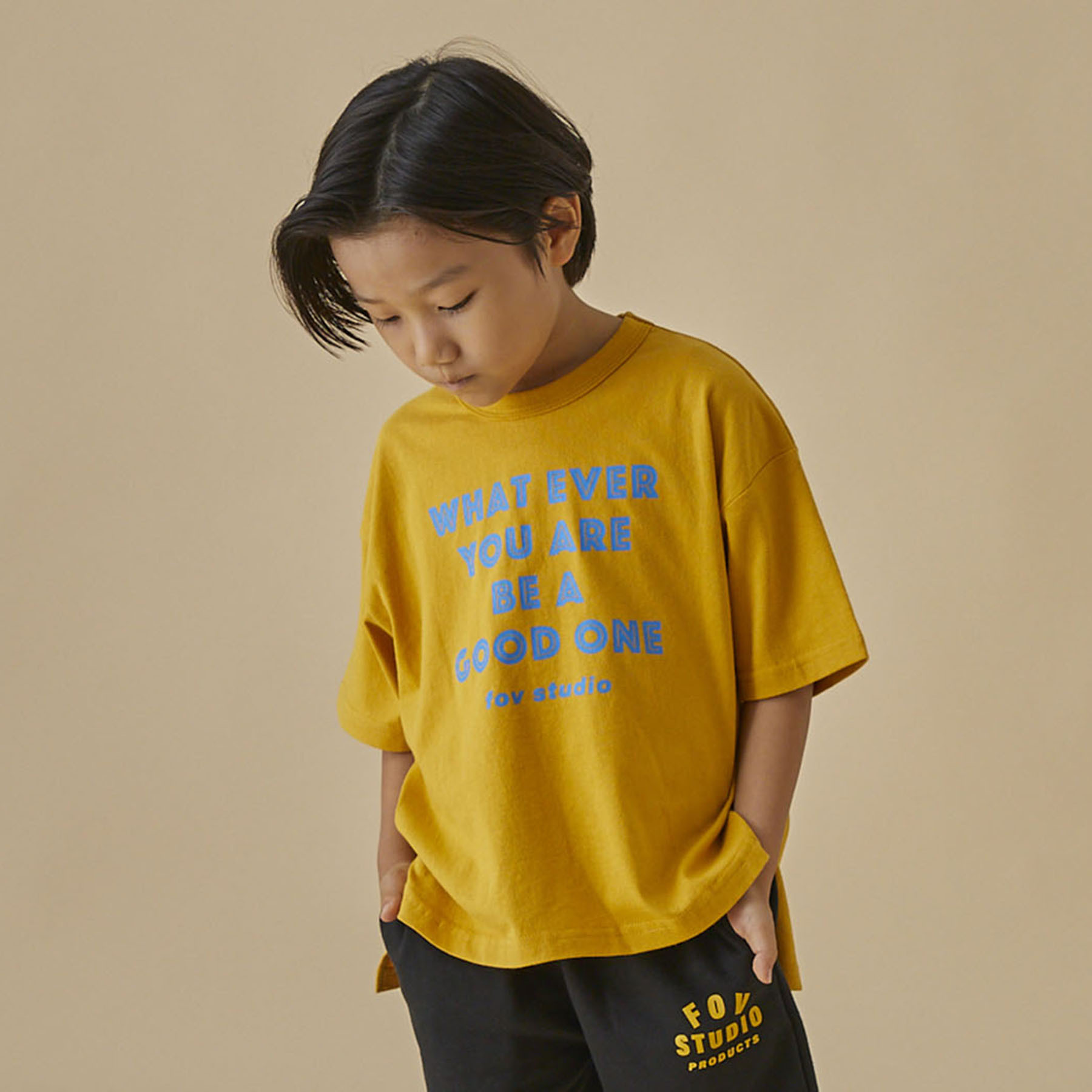 日本 FOV - GOOD 天竺棉 前後層次 五分袖上衣 (炭灰色130-140) 605409