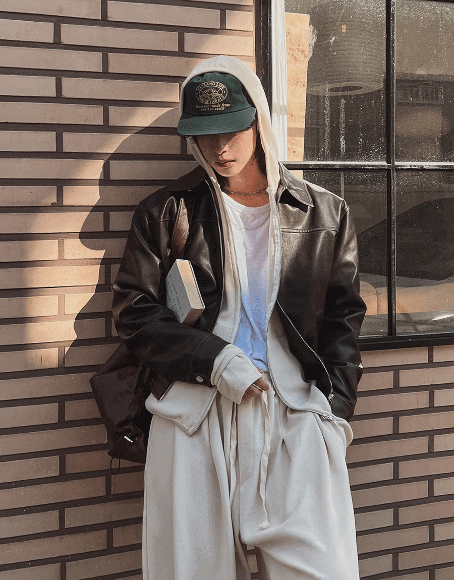 裂紋復古切割水洗皮夾克