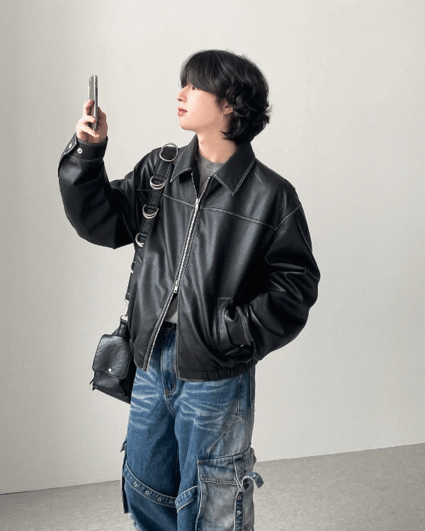 裂紋復古切割水洗皮夾克