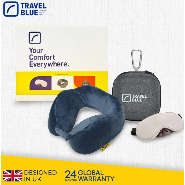 【樂森藥局】Travel Blue 藍旅-頸枕極致禮盒 藍色/灰色 (內含寧靜頸枕、頸枕收納盒 、豪華眼罩)