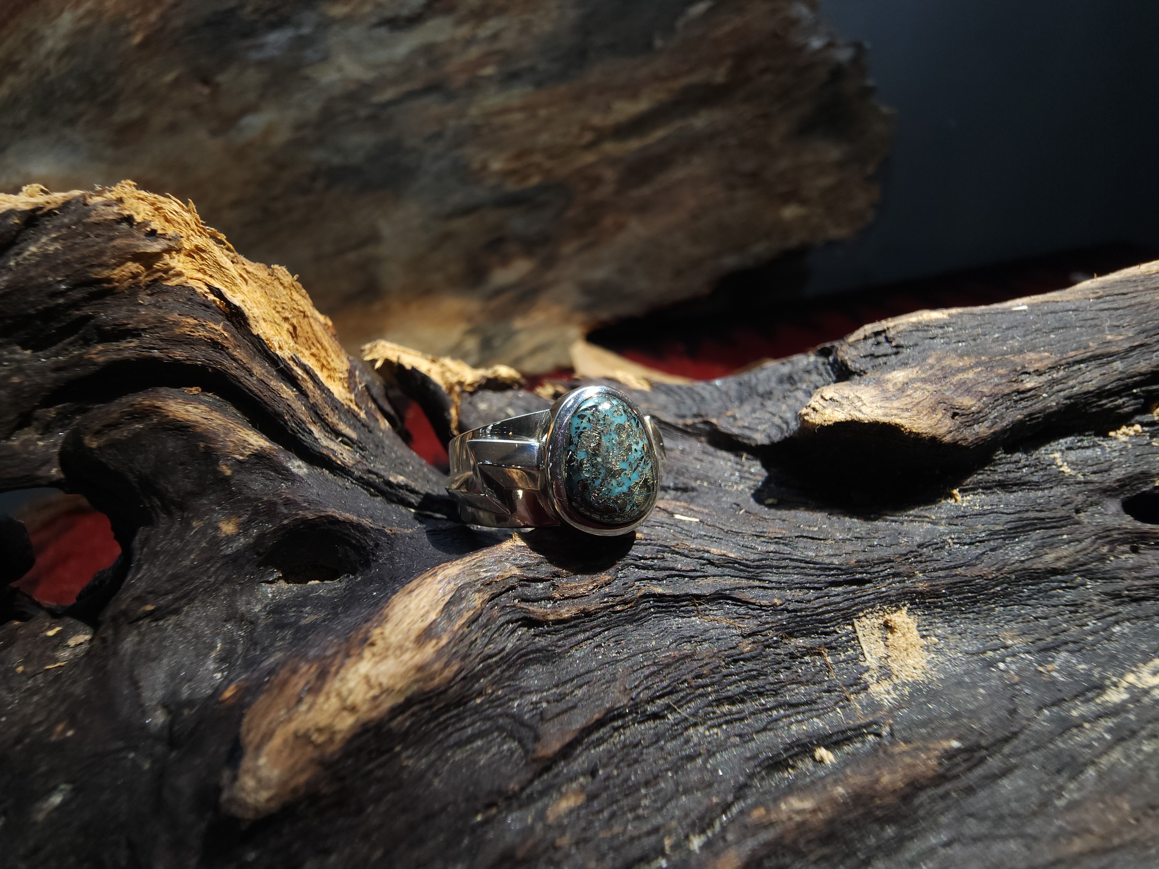 *Black Venom Jewelry- Freedom & Prayer 純銀閃電戒鑲 Morenci II松石