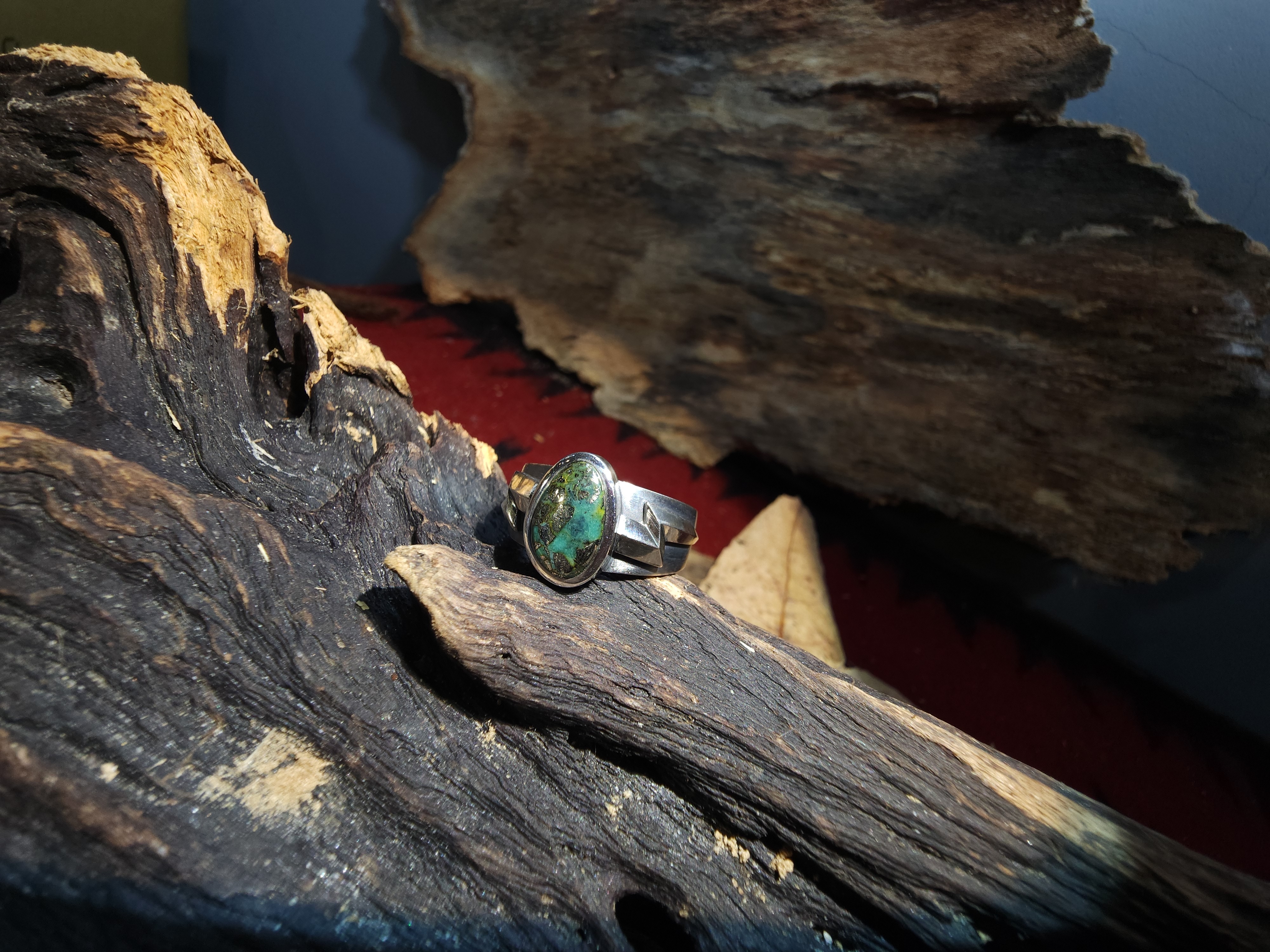 *Black Venom Jewelry- Freedom & Prayer 純銀閃電戒鑲 Morenci II松石