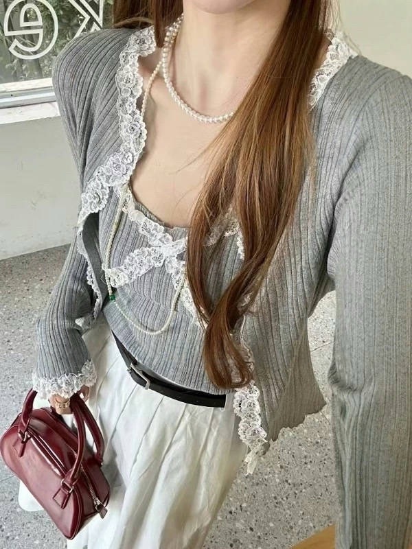 法式蕾絲開衫套裝/三色