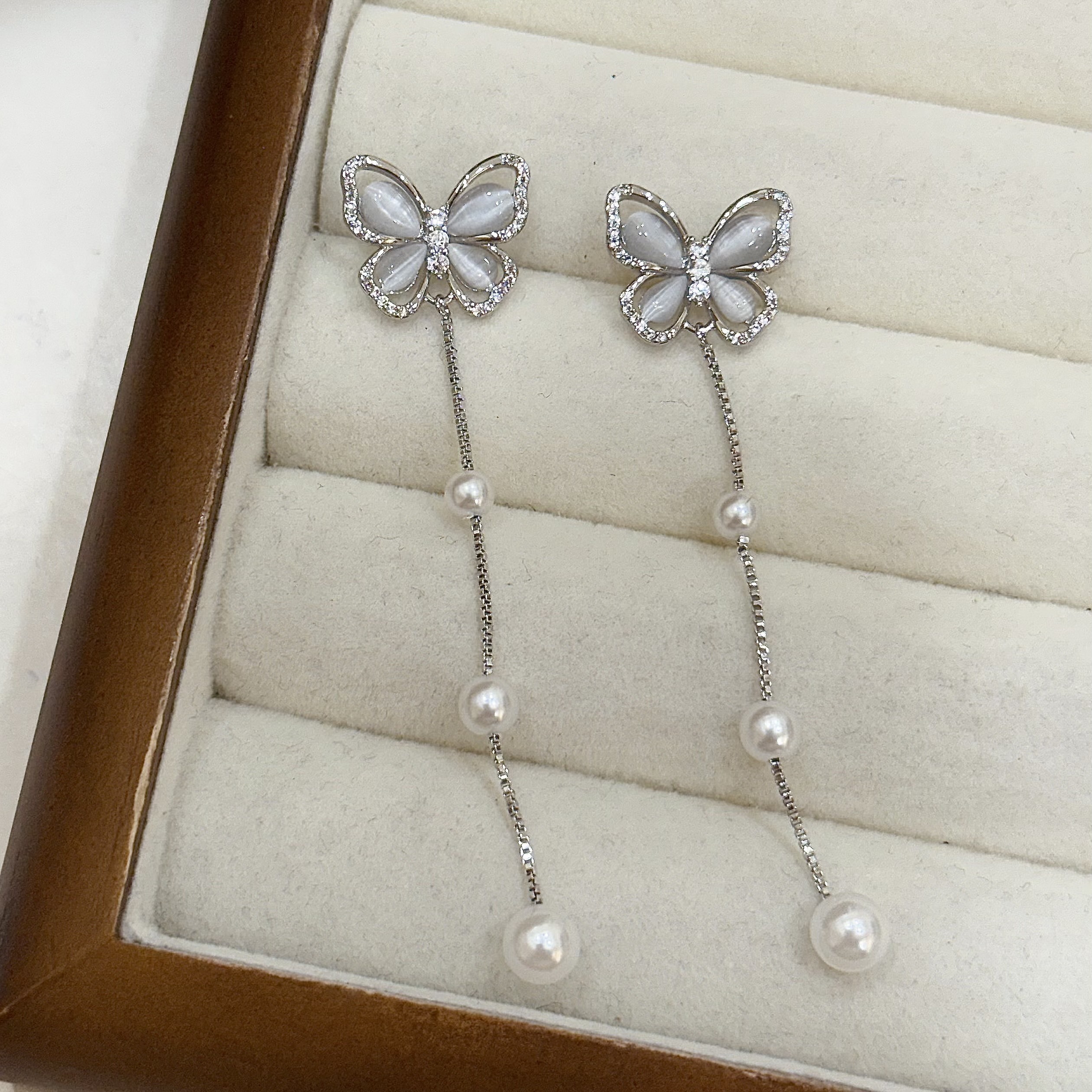 U14排鑽貓眼蝴蝶珍珠垂吊