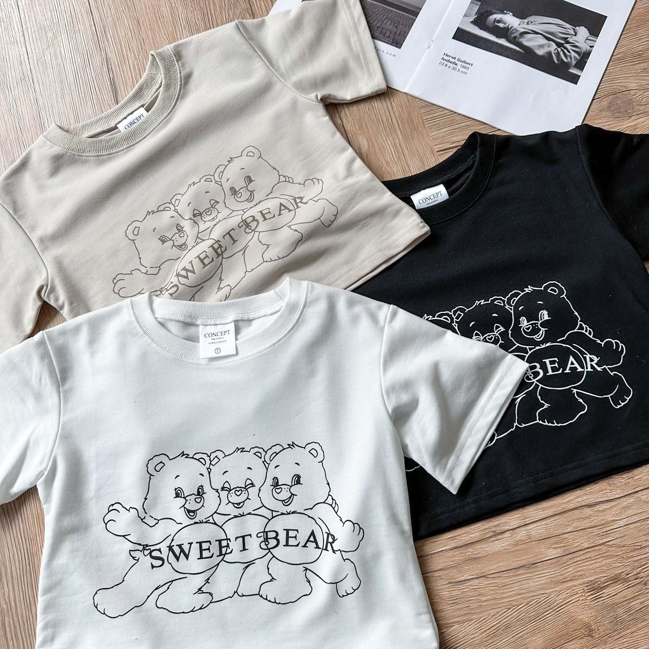 韓國短袖 三隻小熊 素面短版T 80313