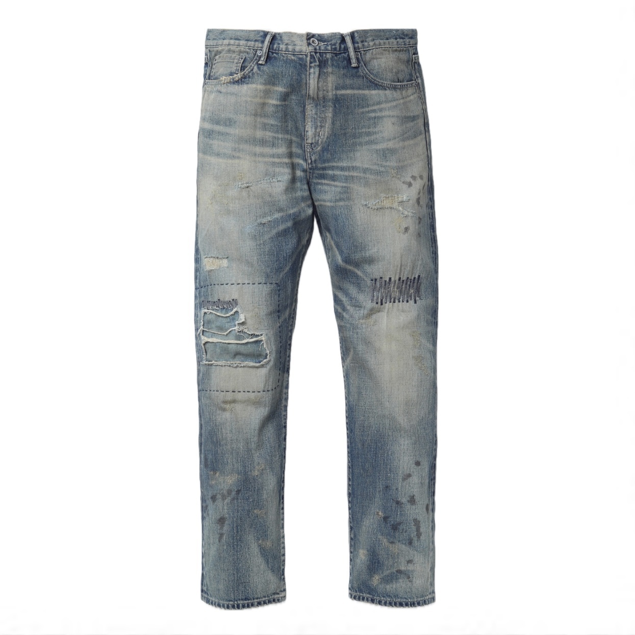 -(B3a01)-NEIGHBORHOOD SAVAGE DENIM DP MID PANTS 水洗 深中 牛王 補丁 破壞 藍色/黑色 -251XBNH-PTM09