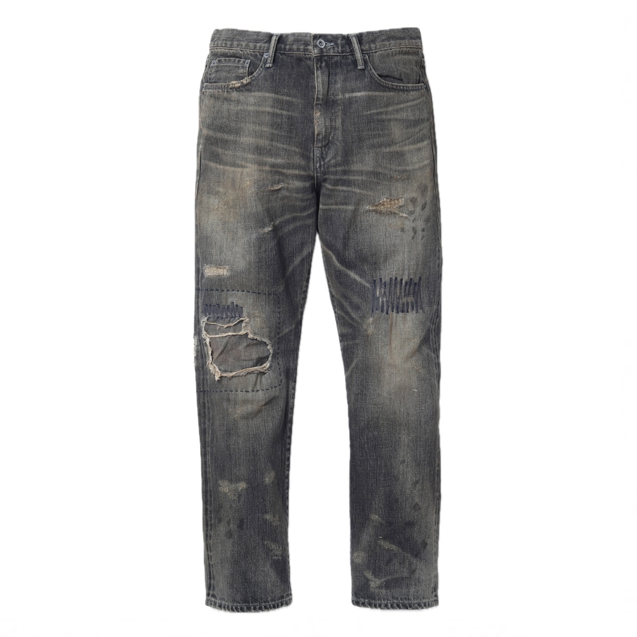 -(B3a01)-NEIGHBORHOOD SAVAGE DENIM DP MID PANTS 水洗 深中 牛王 補丁 破壞 藍色/黑色 -251XBNH-PTM09