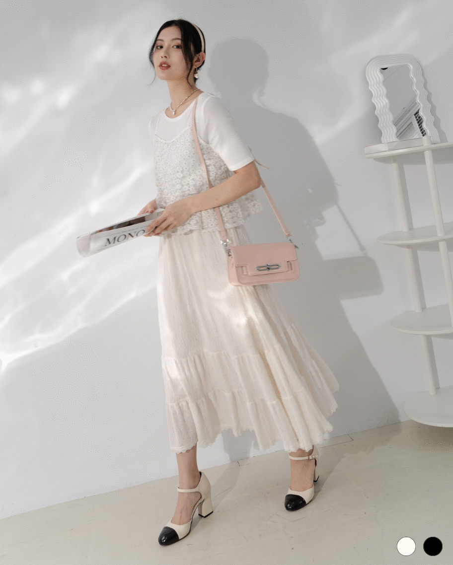 甜美蕾絲層次蛋糕長裙(出清品不可退換貨)