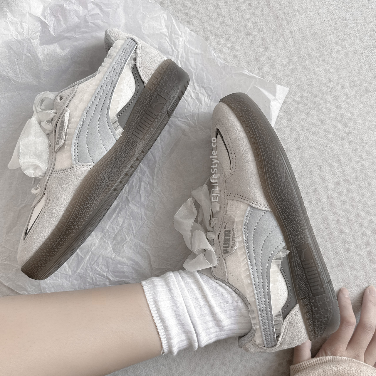 PUMA PALERMO 珍珠蕾絲灰 白灰 焦糖底 女鞋 401286-01 / 現貨