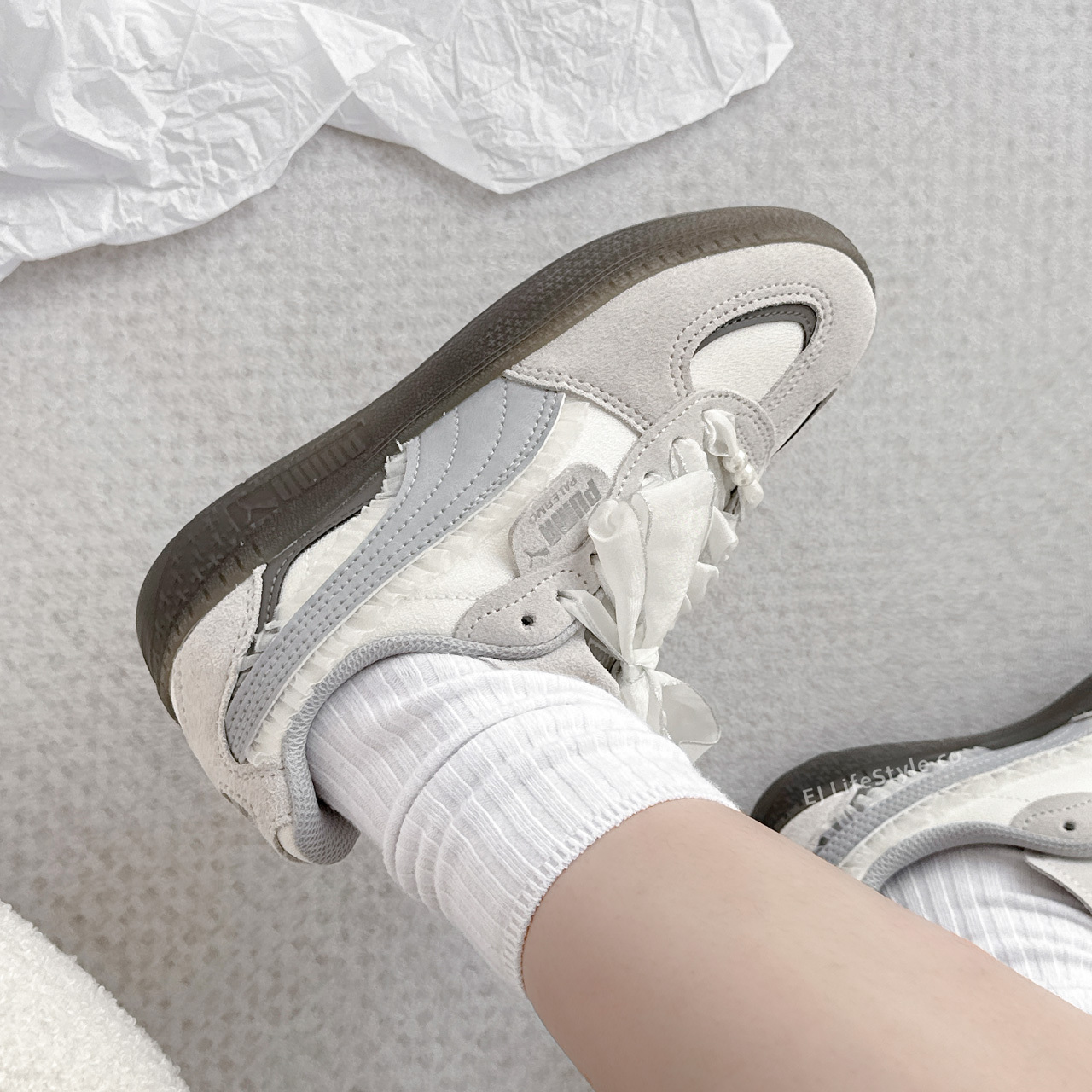 PUMA PALERMO 珍珠蕾絲灰 白灰 焦糖底 女鞋 401286-01 / 現貨