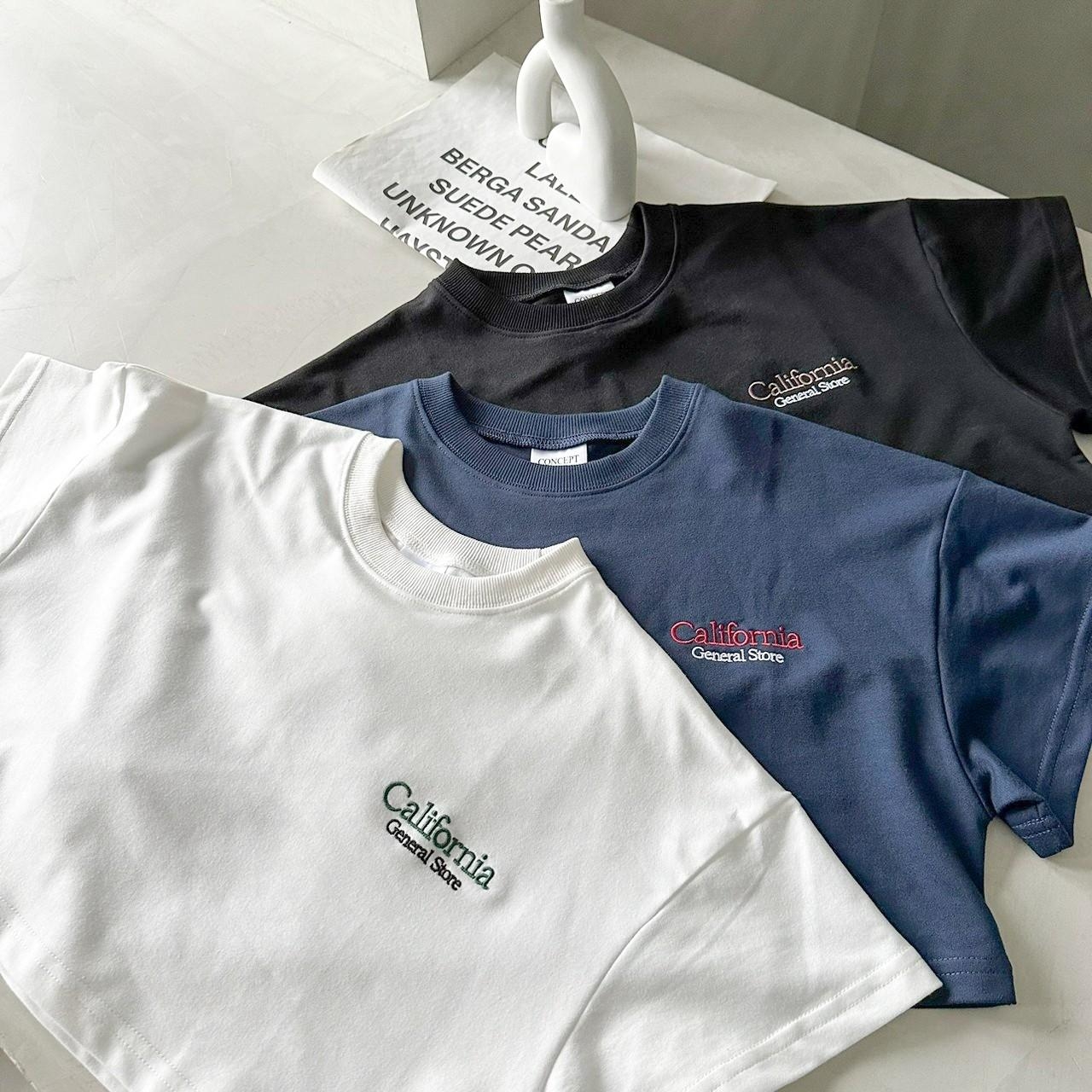 韓國短袖 經典Cali電繡短T 女款 短版  80362