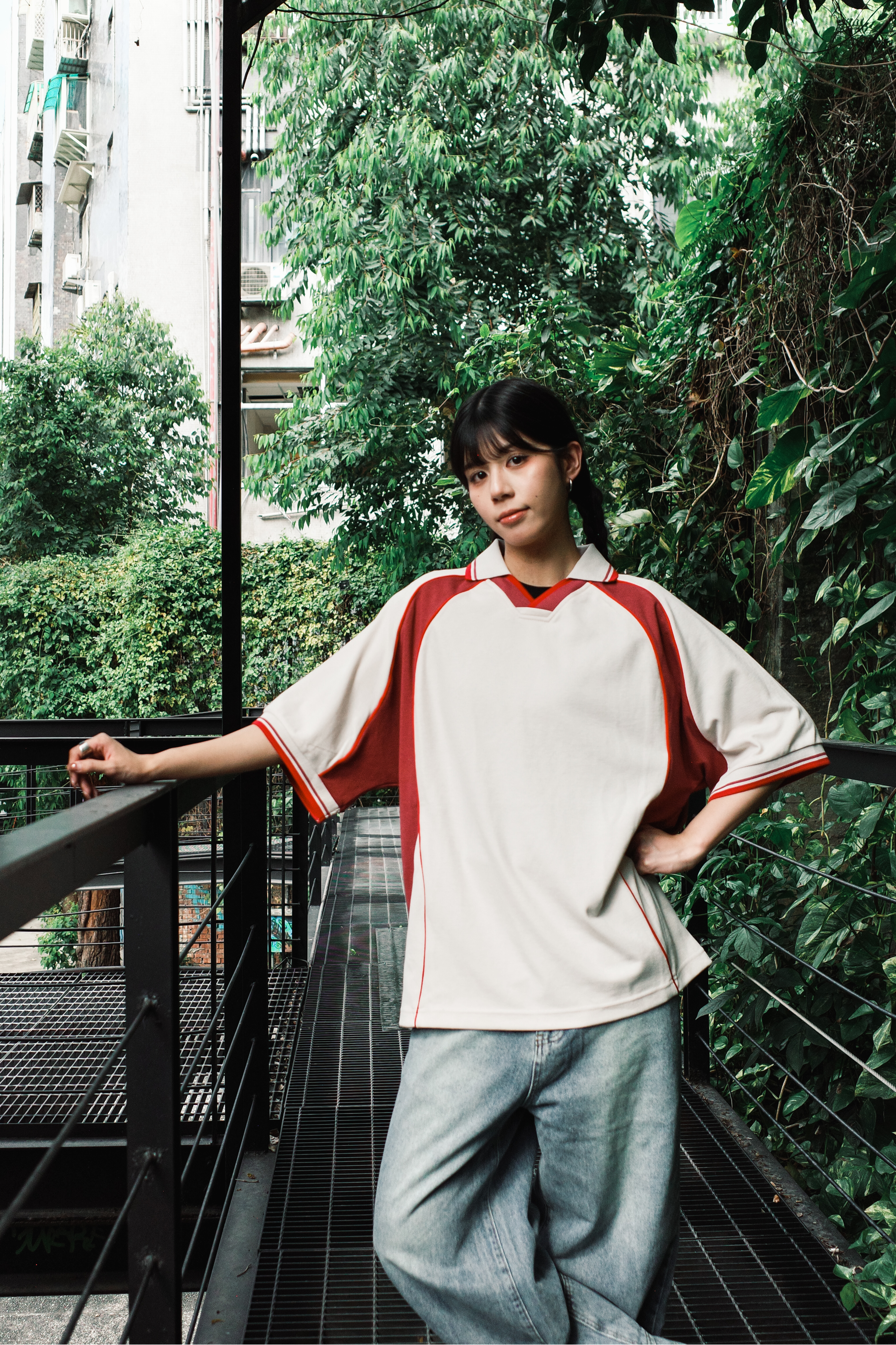 『Always_Good』翻領 妝色 拼接 特殊領 短T