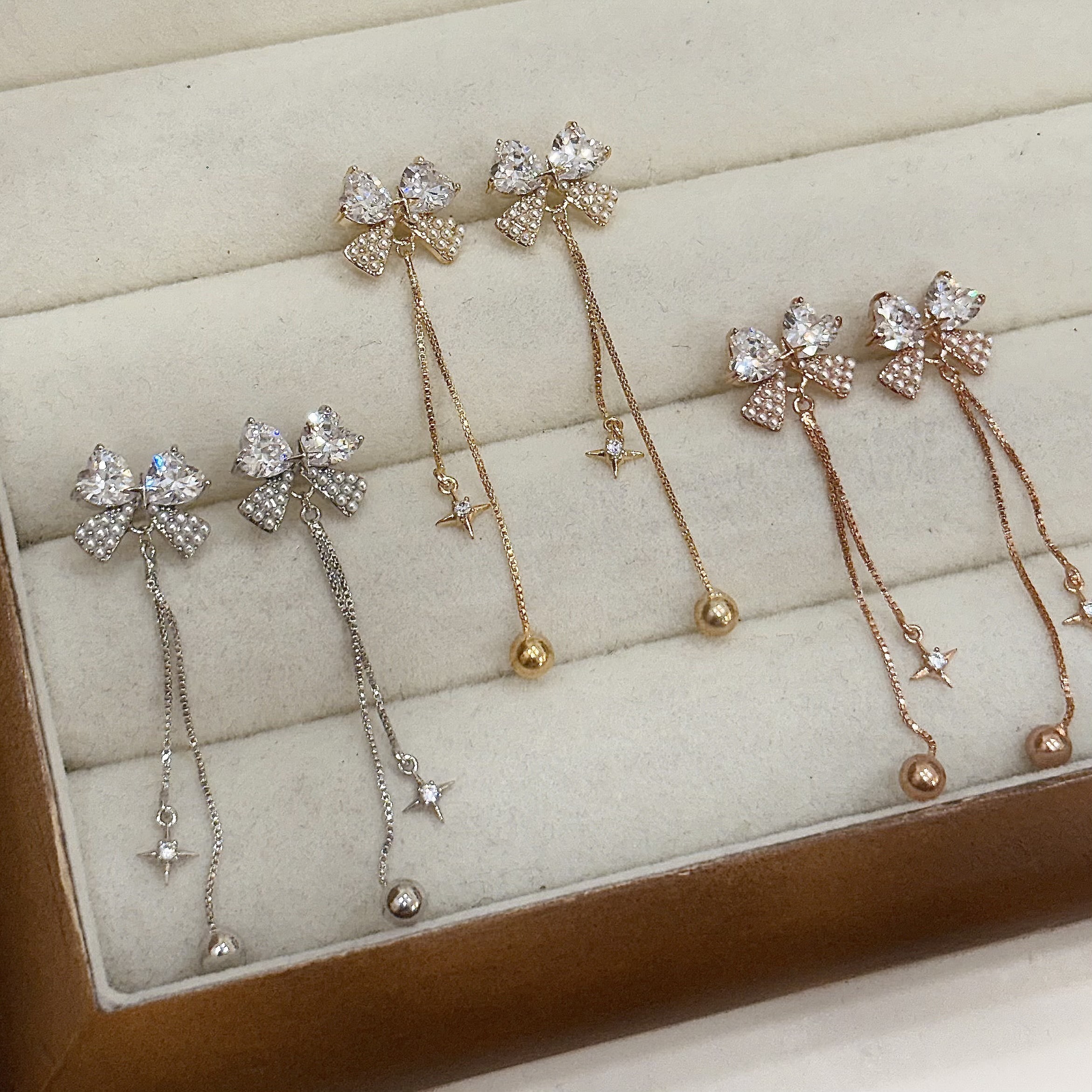 U39鋯石珍珠蝴蝶結星芒垂吊