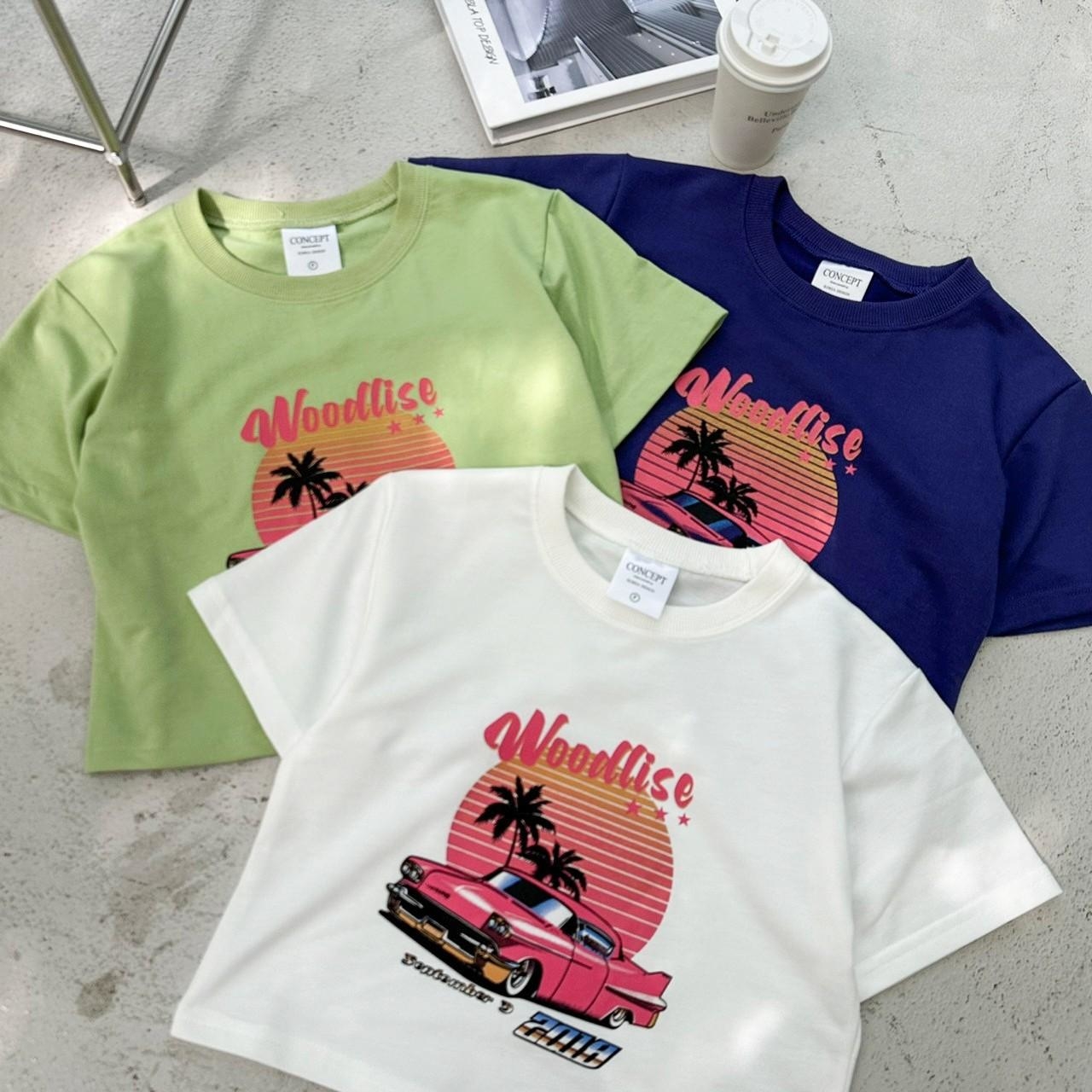 韓國短袖 美式汽車風景女版短T 80402