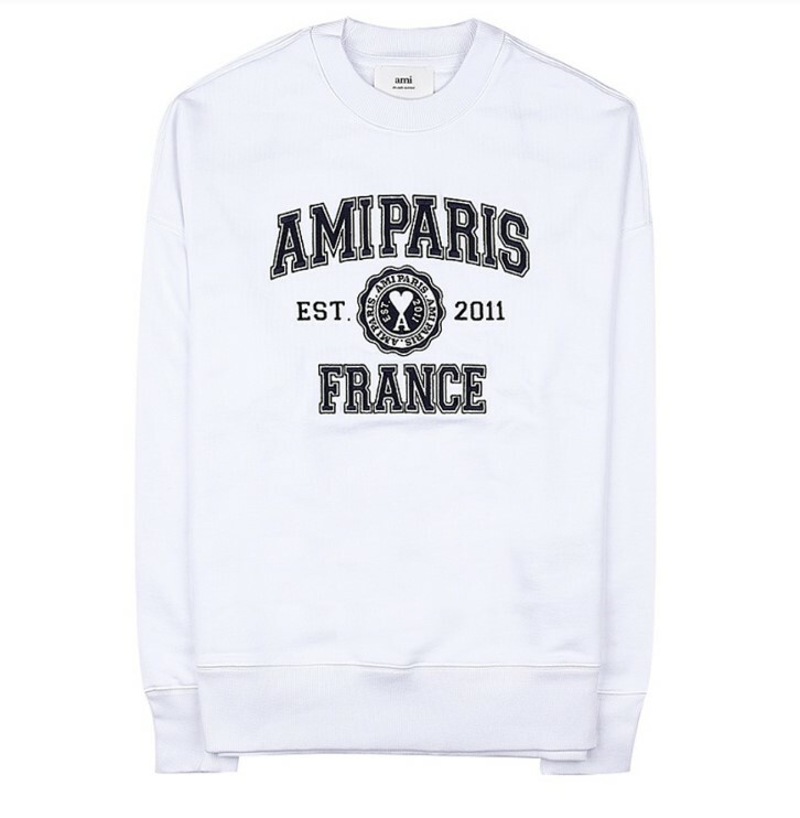 1DM0124-008 AMI Ami Paris Logo Sweatshirt White #USW008.747 (C-BR-E)
