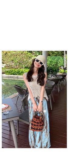 搖滾個性風 流金麻簍空背心(花灰/米白)